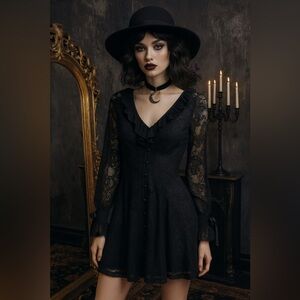 KILLSTAR Temperance Black Lace Ruffle Mini Dress Gothic Witchy Whimsigoth Small